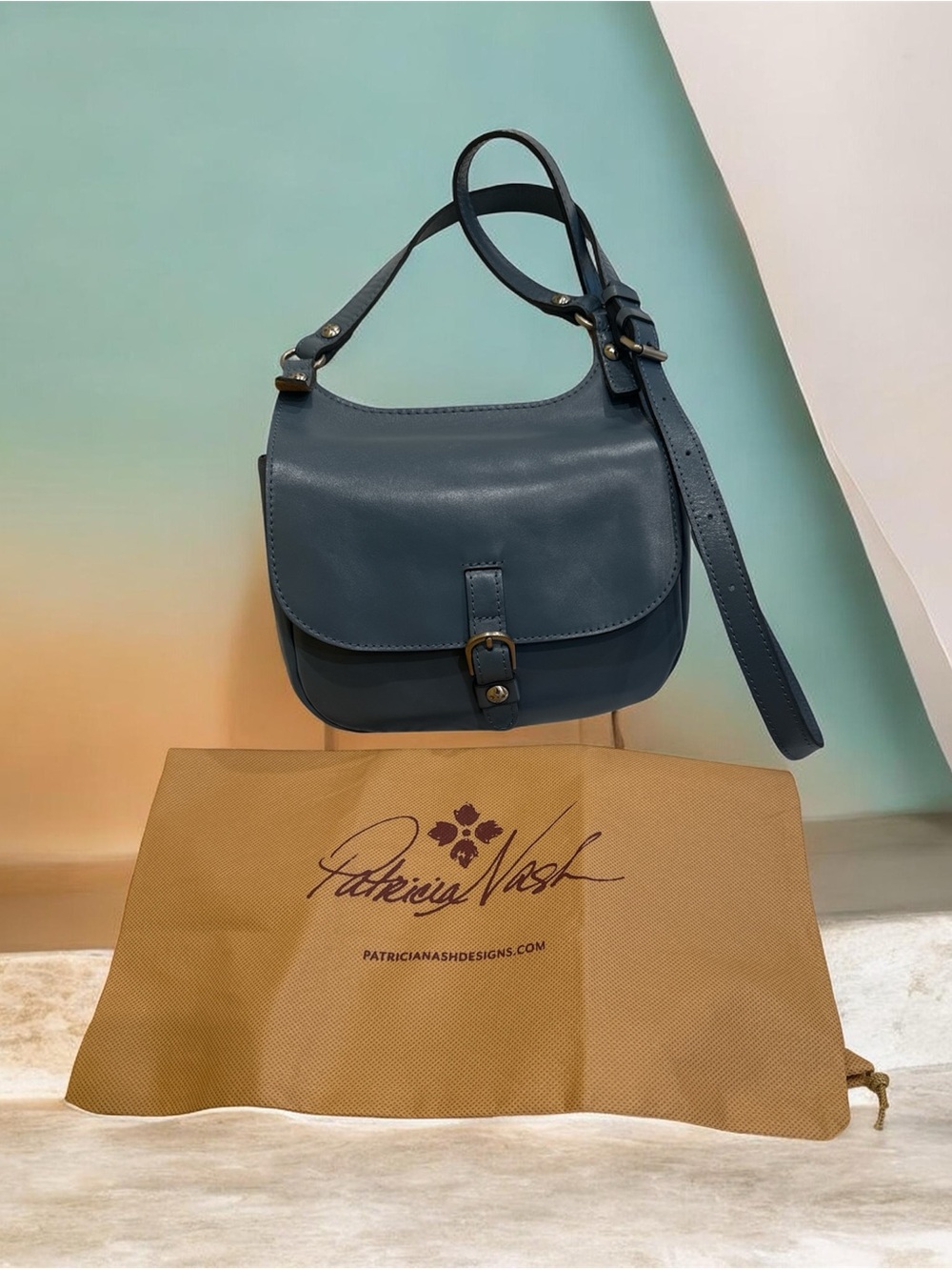 Patricia Nash Claretta mirage Blue leather Saddle Crossbody